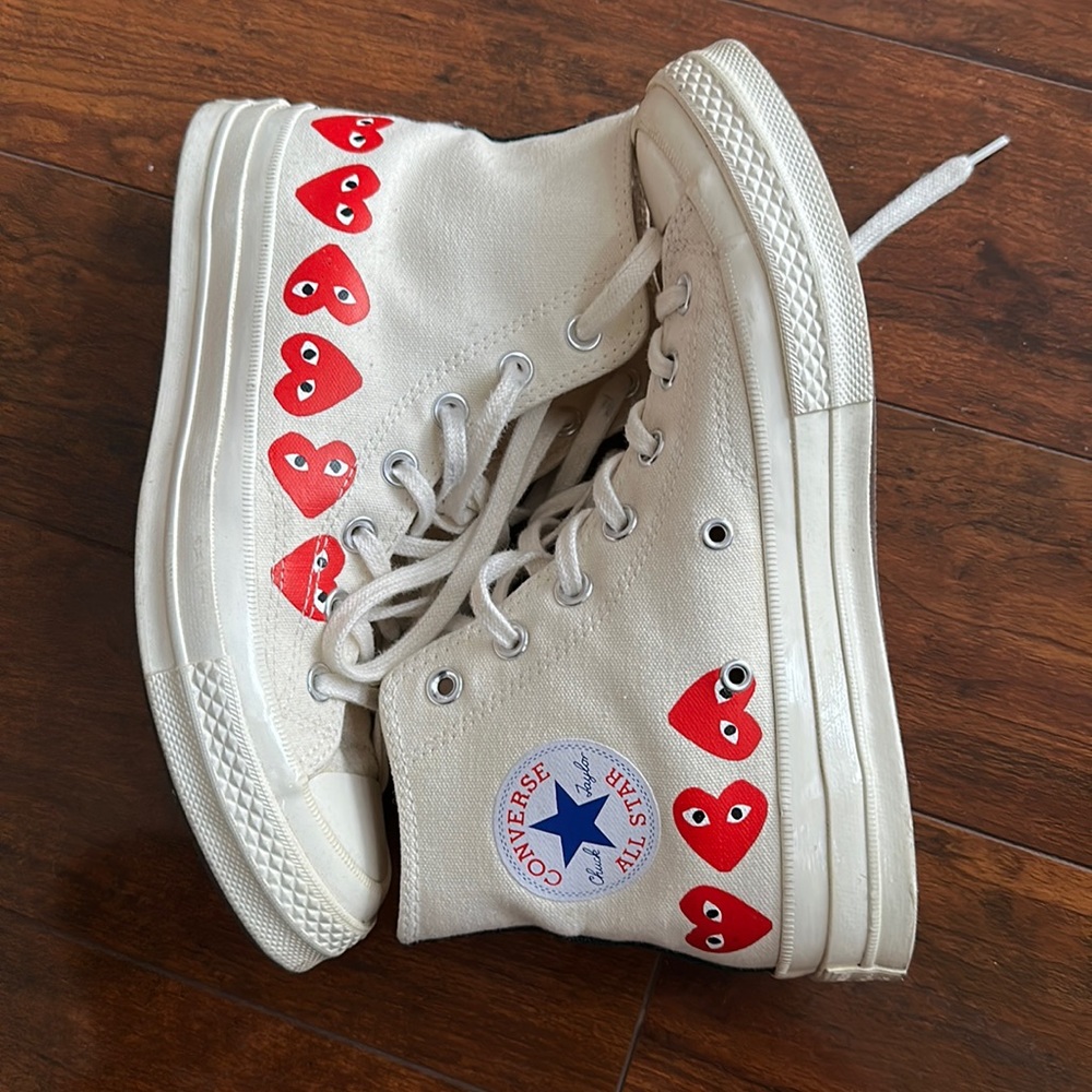 Comme des Garcons PLAY Multi-Heart White Converse Chuck Taylor All Star 70 Hi